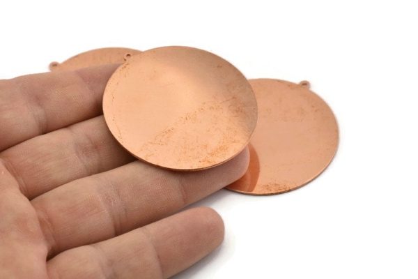 Huge Round Charm, 2  Raw Copper Round Stamping Blanks With 1 Loop (45x43x0.90mm) M540 Supply - Image 3