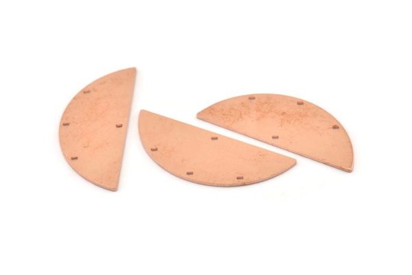 Semi Circle Charm, 6 Raw Copper Half Moon Connectors With 4 Holes, Stamping Blank (39x15x0.90mm) M534 on Sale - Image 2
