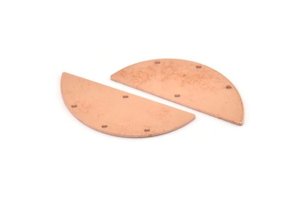 Semi Circle Charm, 6 Raw Copper Half Moon Connectors With 4 Holes, Stamping Blank (39x15x0.90mm) M534 on Sale