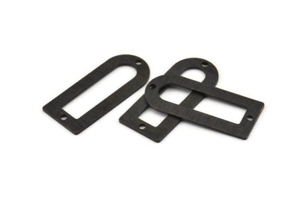 D Shape Charm - 6 Textured Oxidized Black Brass D Shape Connectors With 2 Holes, Pendants (30x13x0.80mm) M180 Online Sale - Image 3