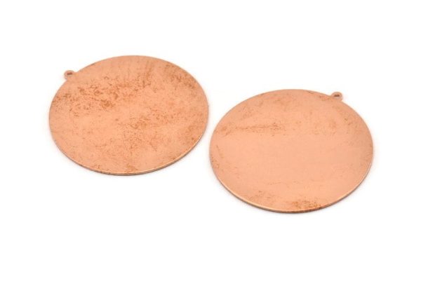 Huge Round Charm, 2  Raw Copper Round Stamping Blanks With 1 Loop (45x43x0.90mm) M540 Supply - Image 2