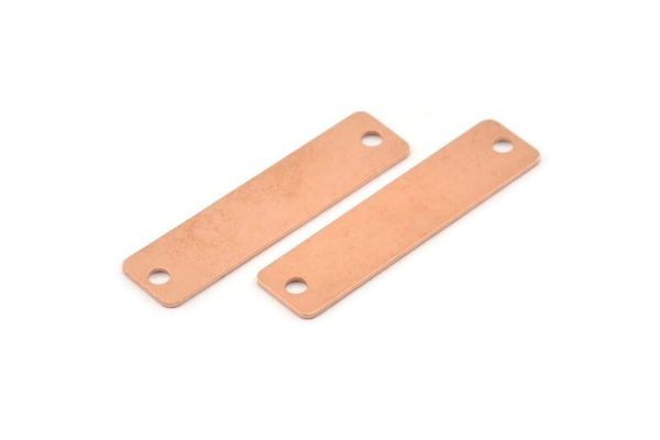Copper Rectangle Charm, 8 Raw Copper Rectangle Stamping Blanks With 2 Hole, Pendants, Connectors (40x10x0.80mm) M562 For Sale