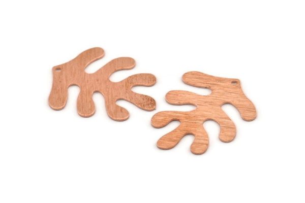 Copper Leaf Charm, 6 Textured Raw Copper Leaf Charms With 1 Hole, Findings (32x25x0.80mm) M633 Online Sale - Image 2