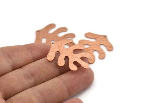 Copper Leaf Charm, 6 Textured Raw Copper Leaf Charms With 1 Hole, Findings (32x25x0.80mm) M633 Online Sale - Image 3