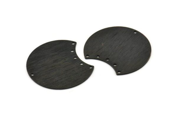 Black Moon Charm, 2 Textured Oxidized Black Brass Moon Stamping Blanks With 6 Holes, Connectors (35x28x0.80mm) M107 on Sale