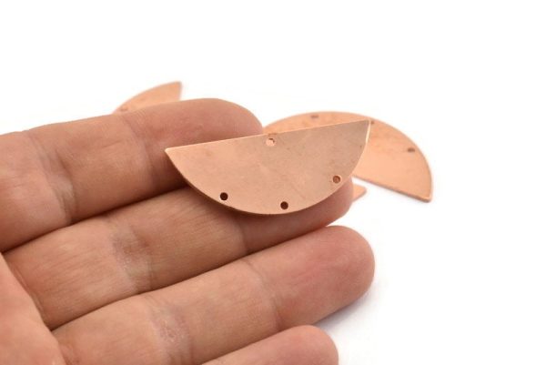 Semi Circle Charm, 6 Raw Copper Half Moon Connectors With 4 Holes, Stamping Blank (39x15x0.90mm) M534 on Sale - Image 3