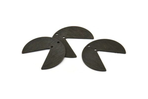Black Circle Charm, 4 Textured Oxidized Black Brass Pizza Slice Charms With 2 Holes, Blanks, Connectors (30x26x0.80mm) M186 Cheap - Image 3