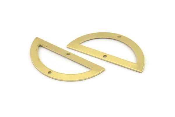 Semi Circle Charm, 8 Raw Brass Half Moon Charms With 2 Holes, Blanks, Connectors (38x17x0.80mm) M518 Supply